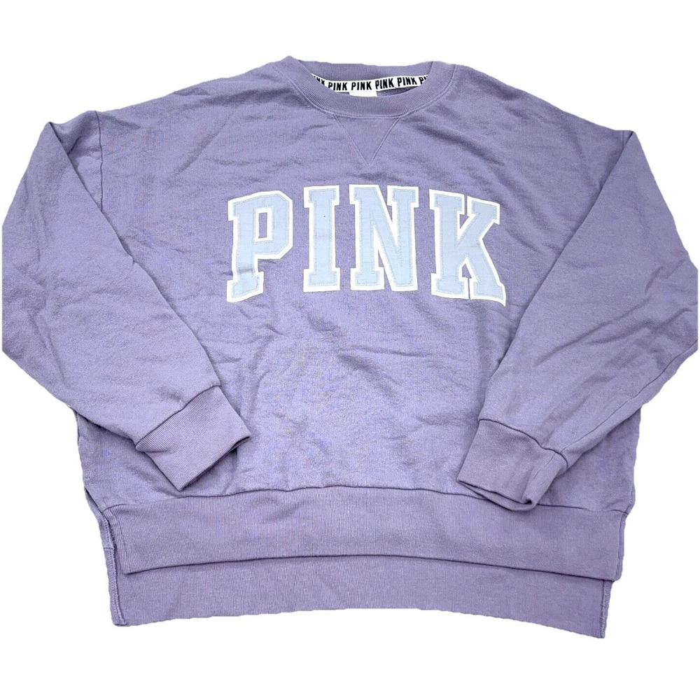 Victoria Secret Sweatshirt Women Small Purple Crewneck Sweater Spellout VTG Y2K